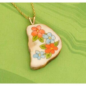 Vintage Gold Filled Floral Cameo Bone Necklace 17 inch - W12